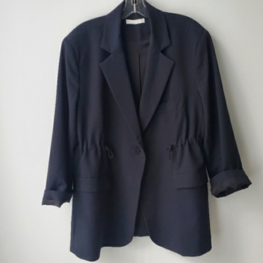 Oak + Fort Oversized Drawstring Waist Black Blazer Jacket